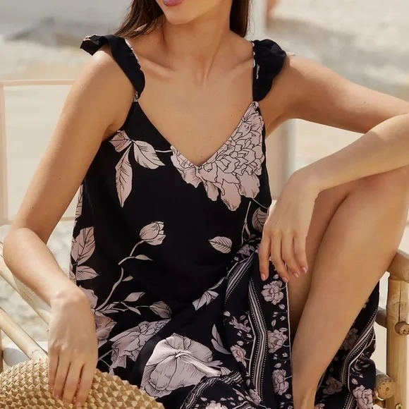 Maaji Anthropologie Evening Floral Bloom Flutter-Sleeve Dress, Small - Picture 1 of 10